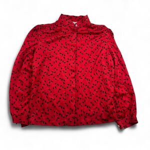 Vintage Blair Women’s L Red Butterfly Print Button Up Blouse Long Sleeve